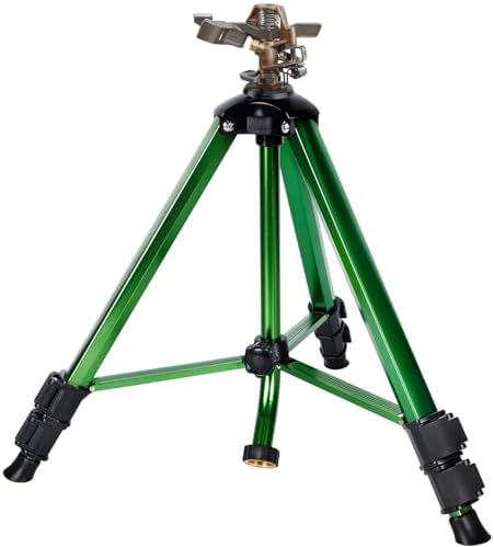 Biswing Impact Sprinkler Head on Tripod Base, Heavy Duty Lawn Sprinklers, 360 Degree Large Area Irrigation, Metal Sprinkler Nozzle & Solid Alloy Metal Extension Legs Flip Locks, 1 Pack by Biswing