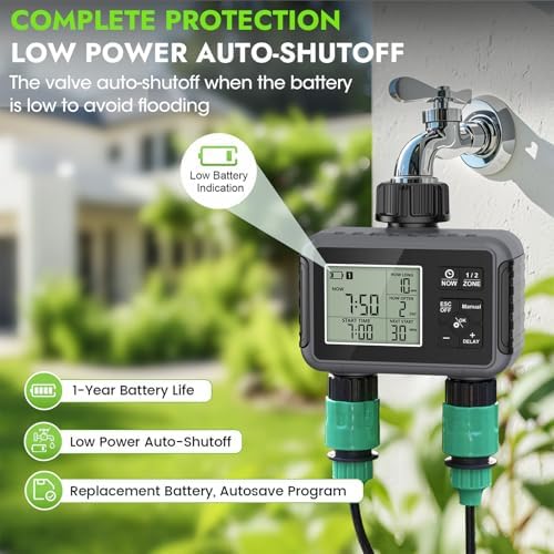 Sprinkler Timer 2 Outlet, Programmable Water Timer for Garden Hose with Rain Delay, Manual and Automatic Irrigation Controller System, for Yard, Lawn, Pool - Image 3