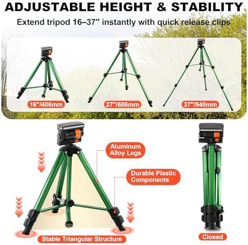 Oscillating Sprinkler Head on Telescoping Tripod Base with 2 Sprinkler Extensions, Heavy Duty Lawn Sprinklers, 360° Large Area Irrigation, Solid Metal Extension Legs & Skidproof Design - Image 2