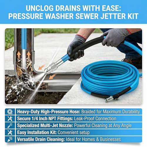 Sewer Jetter Kit, 50 FT (15M) High Pressure Drain Cleaning Hose - Image 6