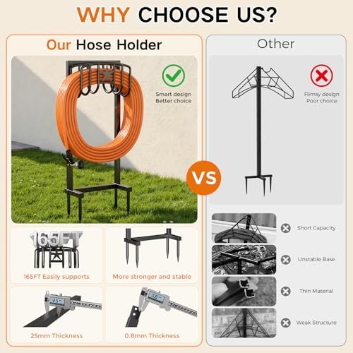 Garden Hose Holder, Heavy Duty Freestanding Metal Stand, 165FT Garden Hose Storage with 4-Spike Stable Base, Rustproof Water Hose Holder for Outdoor Yard Lawn Garden Black - Image 2