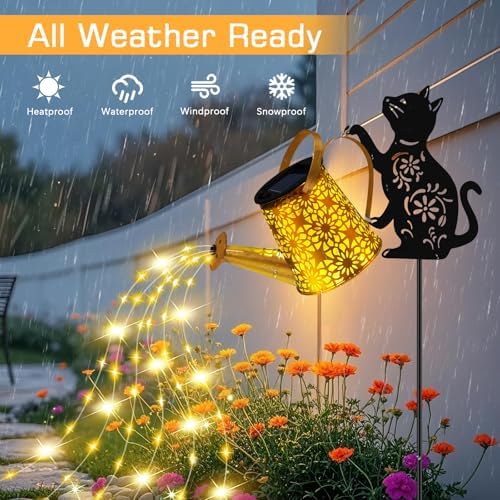 Solar Garden Lights Outdoor Decor, Watering Can with Cat Stake, Waterproof - Image 3
