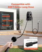 VEVOR Pressure Washer Hose Reel, 60 ft x 1/4 inch Retractable Power Heavy-Duty Steel Washer Hose Reel, 4000PSI Max, Auto-Rewinding, Flexible Wall/Floor Mounted for Car Washing,Garden,Floor Cleaning - Image 5