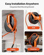 VEVOR Retractable Air Hose Reel, 3/4 Inch x 50 FT PVC Air Hose Max 300PSI, Auto Rewind Air-Compressor Hoses Reel with 5 ft Lead in, Ceiling/Wall Mount Heavy Duty Steel Double Arm - Image 5