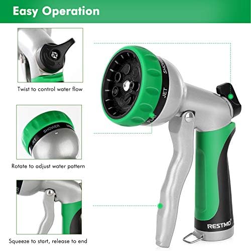 RESTMO Metal Garden Hose Sprayer with 7 Spray Patterns and Flow Control, Heavy Duty Garden Hose Nozzle with 9 Watering Patterns and Thumb Control - Image 4