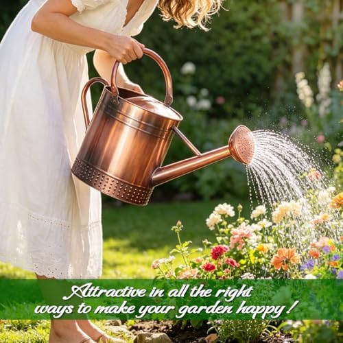 2 Gallon Meltal Garden Watering Can Removable Spout, Galvanized Steel Large Water Can with Embossed Design for Outdoor Indoor Plants (Copper, 2 Gallon) - Image 4