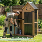 Outdoor Storage Cabinet Weatherproof with 3 Adjustable Shelves, 66'' H Wood & Metal Storage Shed with Lockable Doors & Waterproof Roof, Outside Garden Tool Sheds, Brown - Image 5