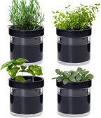 Phoenix Vine 4 Inch Self Watering Planter Pot, Black Terracotta Clay Pot with Glass Reservoir for Indoor Plants, Herbs, Flowers, Set of 4, 52-C-E-4 by Phoenix+Vine