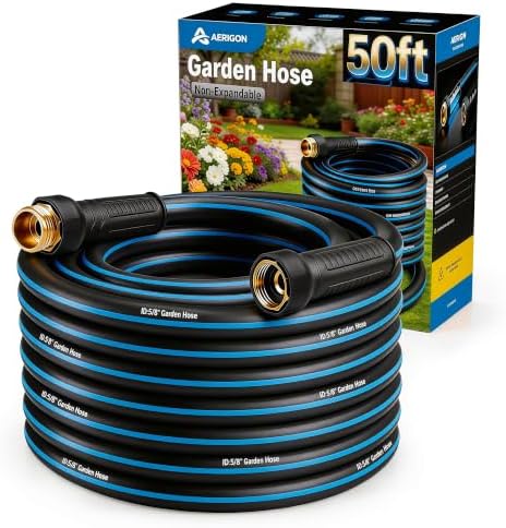 Garden Hose 50FT Non-expandable Heavy Duty, Kink-free Flexible Water Hose, Leak-proof Hybrid Pipe with Brass Fittings for Garden, Car Washing & Household Cleaning by Unknown