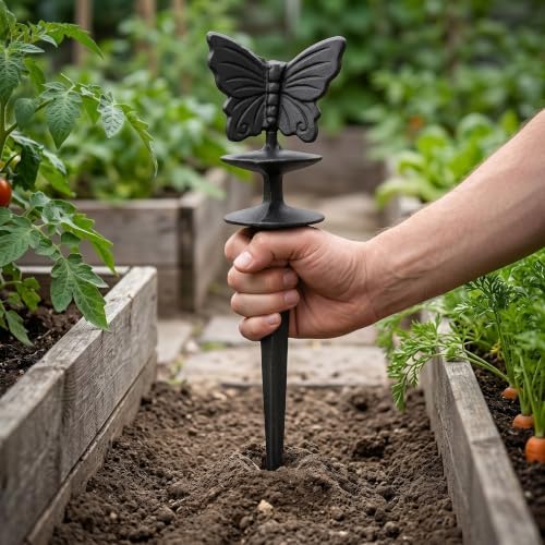 Vintage Cast Iron Garden Hose Holder Butterfly Shaped Freestanding Stake for Lawn and Patio Black Outdoor Hose Guide and Resists Fading - Image 7