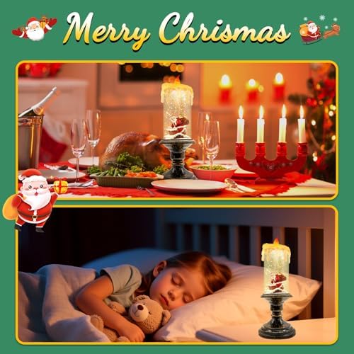 Christmas Snow Globe Candle, Battery Powered with Timer, Christmas Flameless Candles Lantern with Santa Claus for Home Decoration Festival Gift, Snow Globe Candle Light for Christmas Decorations - Image 5