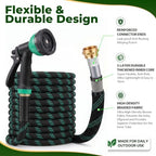 Garden Hose 150 ft, 2026 Upgraded Kink Free Flexible Water Hose 150ft With 10 Pattern Spray Nozzle, Leak-Proof, Portable, Ultra Lightweight & Durable Garden Hose for Yard, Lawn, Outdoor (Black Cyan) - Image 2