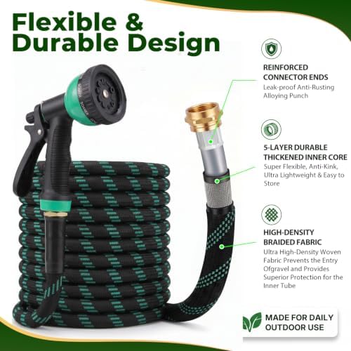 Garden Hose 150 ft, 2026 Upgraded Kink Free Flexible Water Hose 150ft With 10 Pattern Spray Nozzle, Leak-Proof, Portable, Ultra Lightweight & Durable Garden Hose for Yard, Lawn, Outdoor (Black Cyan) - Image 2