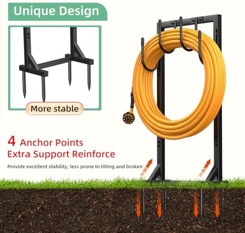 Garden Hose Holder Reel, Upgraded Metal Hose Reels Holds 150ft Hose with 4 Large hooks, Heavy Duty Freestanding Water Hose Holders, Detachable Hose Storage Hanger for Outside - Image 2