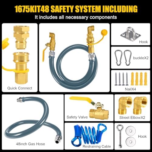 3/4" × 48 inch Commercial Gas Hose, 1675KIT48 Safety System Kit, Mobile Gas Line Hose Connector Kit for Commercial Kitchen, with 3/4" Quick Disconnect（GRAY) - Image 2