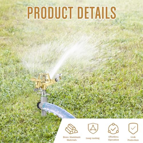 Chengu 4 Pack Adjustable Impact Water Lawn Sprinkler, Heavy Duty Sprinkler Head and Zinc Alloy Spike Base for Large Area Grass Yards Garden Irrigation - Image 4