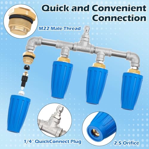 4-in-1 Turbo Nozzle Pressure Washer 4000 PSI 360° Rotating Turbo Nozzle with 1/4 Quick Connector 2.5 Orifice Quadruple Tips - Image 3