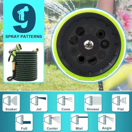 Garden Hose Pipe Spray Gun,High Pressure Anti-Leaking Hose Gun(25FT),9 Adjustable Patterns Garden Hose Nozzle Sprayer with,Suitable for watering plants and lawns,Green,25FT - Image 3