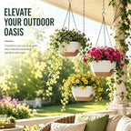 12 Inch Self Watering Hanging Planters 2 Pack, White Brown - Image 2