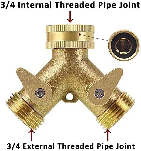 Brass Garden Hose Splitter 2 Way, Heavy Duty Brass Hose Y Splitter, Garden Hose Connector with 2 Valves, for Garden Irrigation, Watering Plants, Drip Irrigation - Image 2