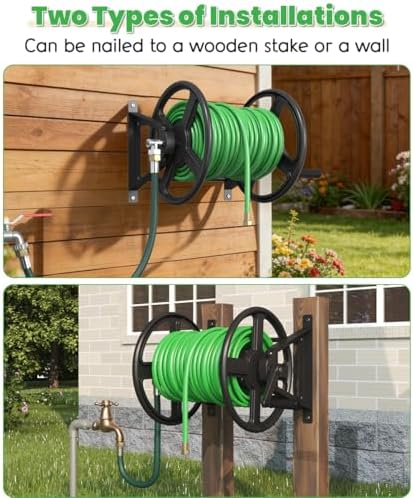 Garden Hose Reel Wall Mounted, Heavy-Duty Water Hose Holder Winder with 3.9 ft Leader Hose & Brass Fitting, Hose Hanger Storage Rack Holds 125-Feet of, 5/8-Inch, for Yard Lawn Farm, Black - Image 6