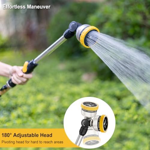 FANHAO 16-Inch Metal Watering Wand, Heavy Duty Garden Hose Wand with 9 Spray Patterns, 180° Rotating Long Hose Nozzle Sprayer Thumb Flow Control, Ideal to Water Hanging Baskets and Shrubs - Yellow - Image 5