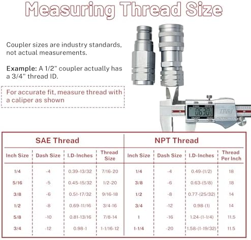 3/8" Flat Face Hydraulic Quick Connect Coupler Set,3/8" NPT Thread,5076 PSI,ISO 16028 Standard,with Dust Caps - Image 6