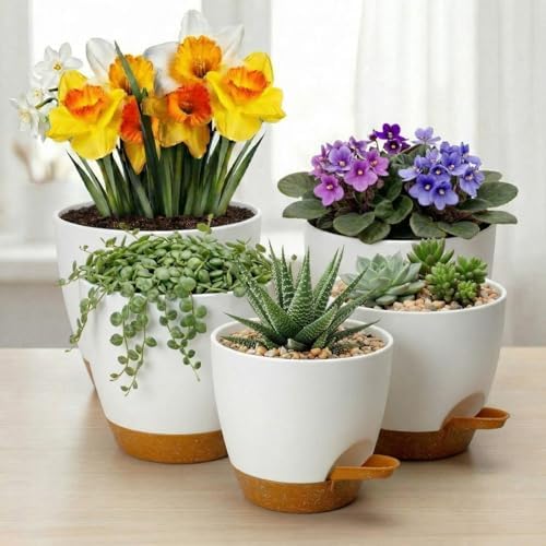 Remerry 15 Pcs 7/6.5/6/ 5.5/5 Inch Self Watering Planters with Drainage Hole Plant Pots Plastic Flower Pots Self Watering Pot and Saucer Reservoir for Garden Plant Flower (White) - Image 4