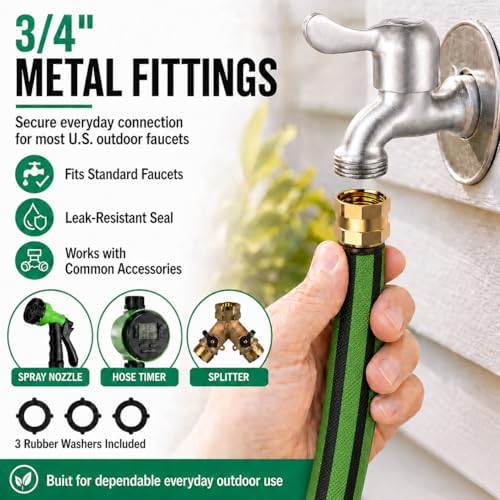 100FT Non-Expandable Flat Garden Hose with 10 Function Nozzle,No-Kink,Green - Image 7