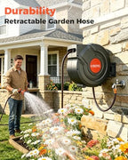 130 ft x 1/2 inch Retractable Garden Hose Reel PRO Metal Bracket Any Length Lock 9 Pattern Nozzle Wall-Mounted Automatic Slow Return 180° Swivel UV Resistant Heavy Duty Hose Reels for Outside - Image 2