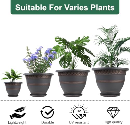 Usocik 16 Inch Outdoor Planters, 4 Pack, Copper Plaid - Image 5
