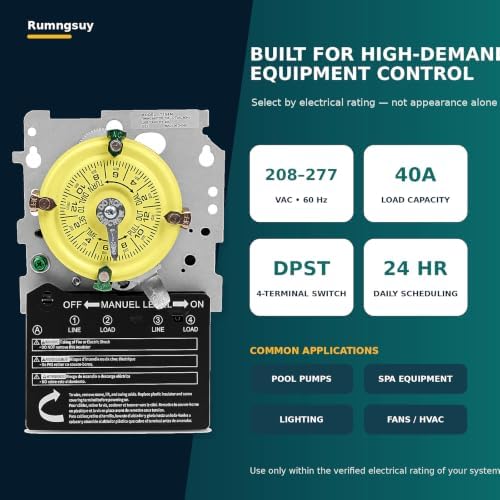 T104M 24-Hour Mechanical Timer Mechanism, Pool Timer,208-277V DPST - Image 4