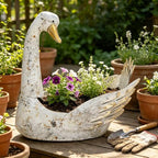 Vintage Metal Flower Pot, 15.75" Rustic Distressed White Swan Planter, Farmhouse Indoor Outdoor Decorative Planter for Garden Patio Balcony, Unique Gift for Plant Lovers - Image 2