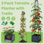 Lancisism 2 Pack Raised Garden Bed Tomato Planter with Trellis - 57" Self Watering Planter Box for Climbing Plants Vegetables Flowers - Garden Tomato Pots with Cage for Patio Greenhouse Indoor Outdoor - Image 2