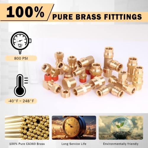 CheeMuii 300 Pcs Brass DOT Air Line Fittings with Brass Pipe Fittings Kit - Image 4