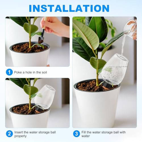 M METERXITY 3-Pack Plant Self Watering Globes, 5.1 oz Plastic Rose Water Bulbs Top Fill for Indoor/Outdoor Plants, Self Watering Spikes Slow Release Terracotta [White] - Image 4