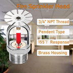 6pc Fire Sprinkler Head 3/4 Inch Pendent Type 155 Degree Quick Response Water Spray Down 68℃ Brass Fire Sprinkler Heads 3/4 NPT Thread for Home Commerical Residential (Pendent Sprinkler - Image 3