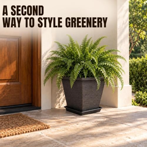 Usocik 10 Inch Square Planter Pots with Saucers, Coffee Brown, 2 Pack - Image 7