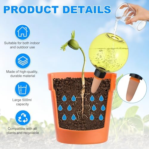 M METERXITY 4-Pack Plant Self Watering Globes, 6.7 oz Plastic Bubble Water Bulbs Top Fill for Indoor/Outdoor Plants, Self Watering Spikes Slow Release Terracotta [Yellow] - Image 2