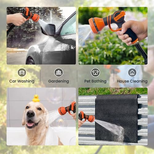 Giraffe Tools Garden Hose 50FT Lightweight Lay Flat Water Hose Kink Free Flexible Hose with 9 Spray Function Nozzle（Black） - Image 6