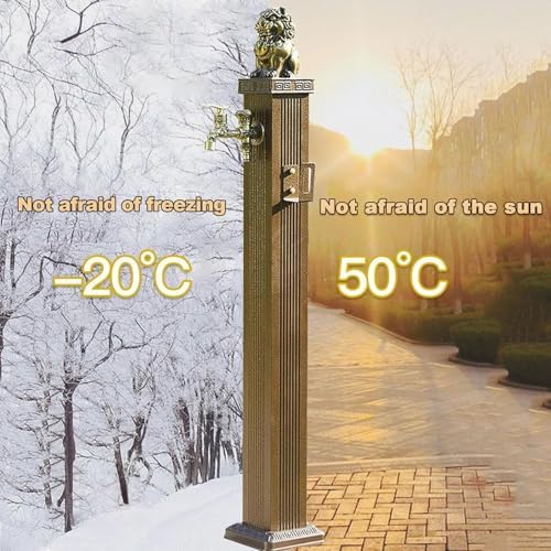 Outdoor Retro Post Faucet Freestanding Garden Hose Holder with Faucet & Spray Gun, Floor Mounted Water Tap for Irrigation Washing, Vertical Water Column Feature(Blue,69cm/27.1in) - Image 3