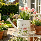 Vintage Floral Metal Watering Can for Indoor/Outdoor Plants, White Functional Garden Waterer with Long Spout, Garden Water Pot Rustic Decor for Home Garden Patio by Unknown