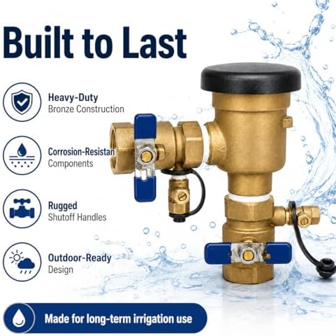 1" Pressure Vacuum Breaker Assembly – Bronze Body, Dual Shutoff Valves, Protective Top Cap, 1 in FNPT, Integrated Test Cocks – Durable Backflow Preventer for Irrigation & Lawn Systems - Image 4