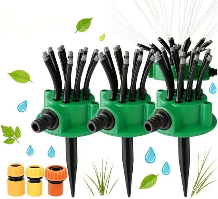 360° Coverage Rotating Lawn Sprinkler for Large Areas – Adjustable Water-Saving System with Durable Spike Base, Compatible with 1/2", 3/4" and 1" Garden Hoses (3PC+1/2"、3/4"、1 "Fit) by Unknown