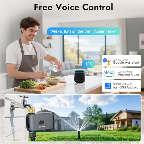 Insoma WiFi Water Timer for Garden Hose, Smart Sprinkler Timer, APP Remote Control WiFi Hose Timers, Voice Control with Alexa, Rain Delay and Manual Mode for Yard Lawn Watering - Image 3