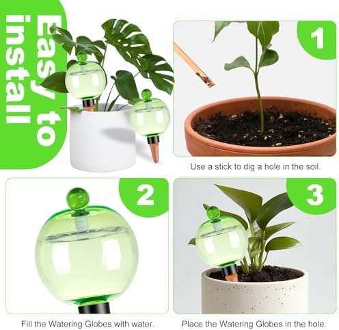 4 Pack Self Watering Globes 17oz Large Plant Watering Globes Top Fill, Self Water Planter Insert Indoor/Outdoor Plastic Water Bulbs Slow Release Terracotta for Plants, Green - Image 3