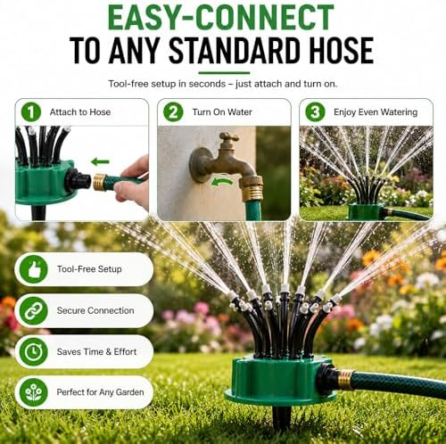 360° Multi-Directional Lawn Sprinkler for Yard & Garden, Precision Irrigation with Wide Coverage, Stable Rotating & Easy-Connect Automatic Watering System for Grass, Roof Cooling & Outdoor Fun (3pcs) - Image 6