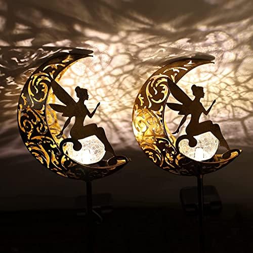2 Pack Solar Garden Lights Waterproof, Pathway Stake Lights, Gift for Women Mom Grandma Wife Daughter, Moon Fairy Glass Globe with Angel Decor, Outdoor Decor Lights for Walkway Yard Lawn Patio Garden - Image 2