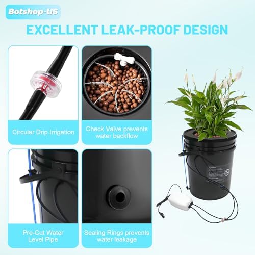 Hydroponics Growing System Kit 5-Gallon Deep Water Culture Recirculating Drip Grow System Indoor Garden Grow System with Hose, Air Pump, and Air Stone (1 Bucket + Drip Irrigation) - Image 4
