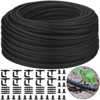 1/4 Inch Soaker Hose Irrigation Hose Drip Hose for Garden Heavy Duty Drip Irrigation Tubing with Hose Connector Set or Watering Planters Flower Vegetable Lawn Yard Landscaping, Black (200 ft) by Innconee
